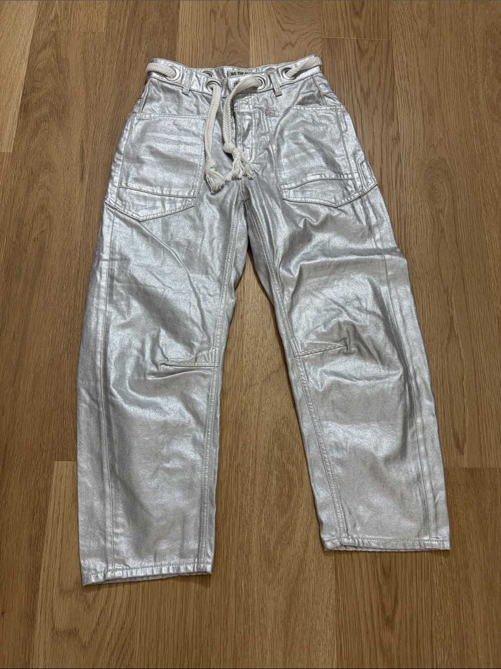 Free people jeans silver metallic